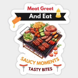 Barbecue (BBQ) filled with meat and vegetables on the grill Sticker